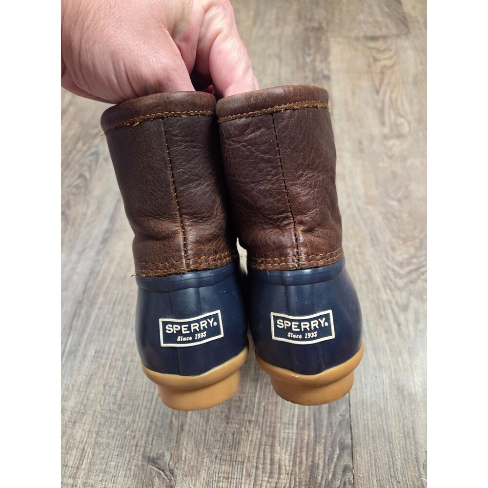 Sperry Saltwater 5.5M Brown Leather and Navy Duck Rain Winter Boots STS91175 - Picture 3 of 9